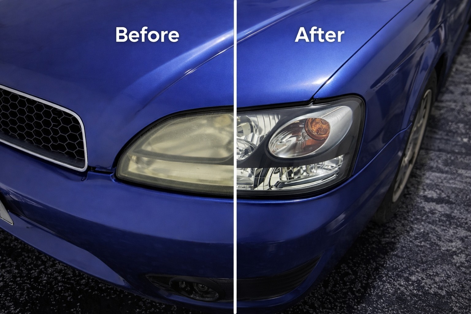 Subaru B4 headlight restoration before and after